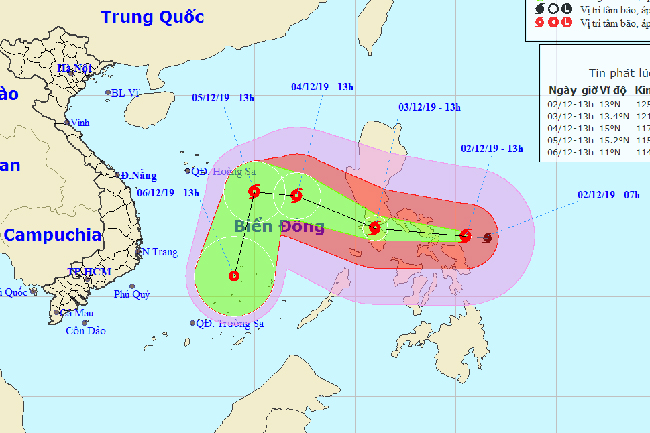 Vị trí và dự báo hướng di chuyển của bão