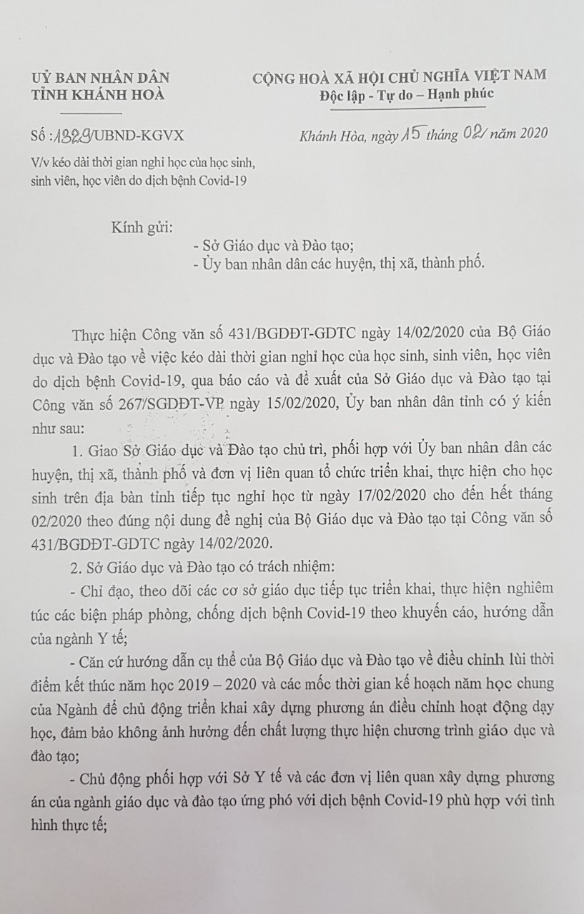 Văn bản của UBND tỉnh. 