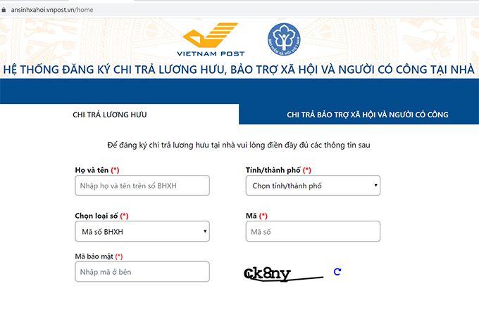 Trang chủ website ansinhxahoi.vnpost.vn