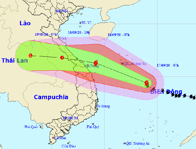 Vị trí và dự báo hướng di chuyển của bão số 5