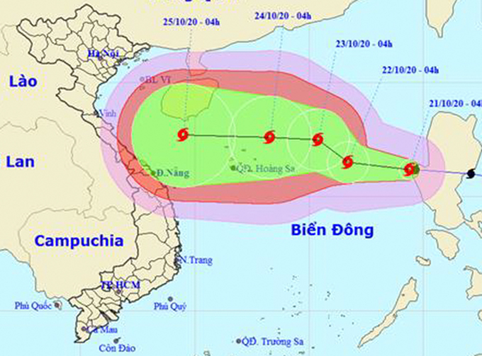 Vị trí và dự báo hướng di chuyển của bão số 8