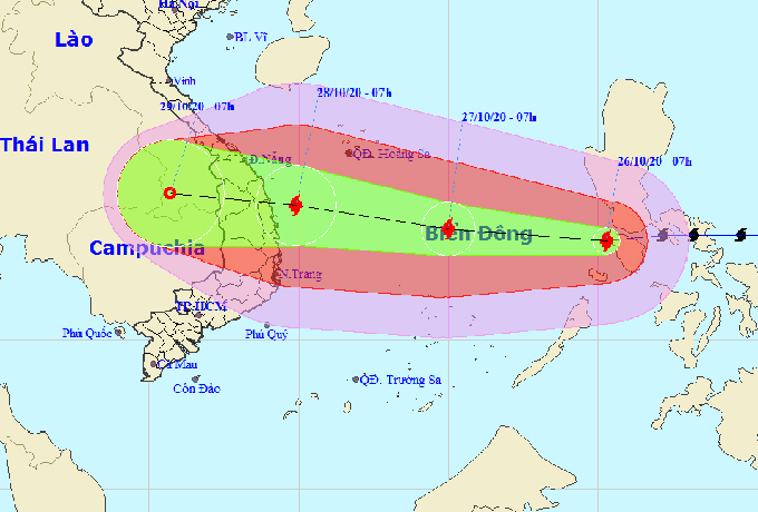 Vị trí và dự báo hướng di chuyển của bão số 9