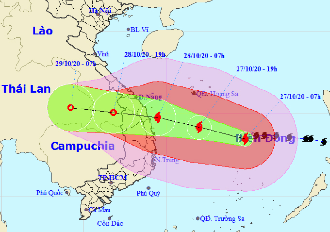 Vị trí và dự báo hướng di chuyển của bão số 9