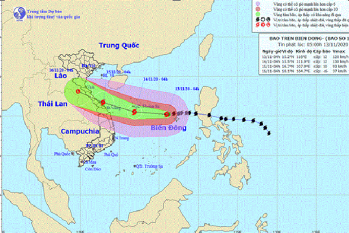 Bão số 13 đang di chuyển nhanh trên Biển Đông.