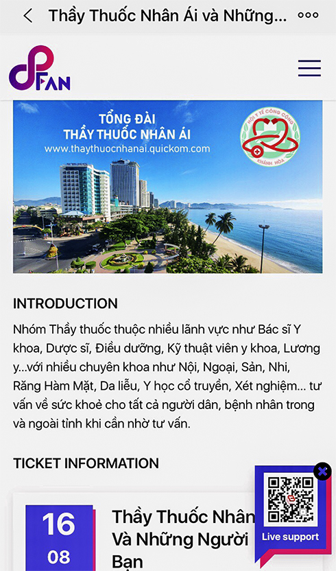 Giao diện của Tổng đài Thầy thuốc nhân ái. 