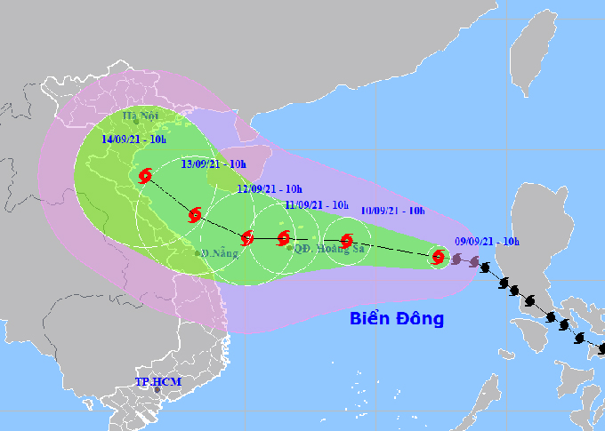 Vị trí và dự báo hướng di chuyển của bão số 5