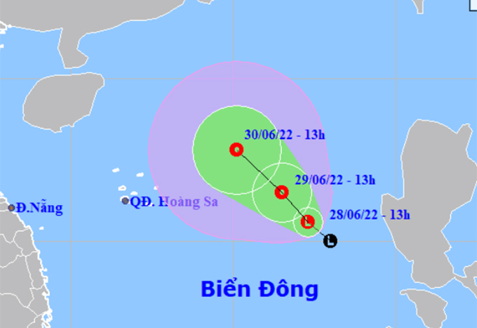 Vị trí và dự báo hướng di chuyển của vùng áp thấp