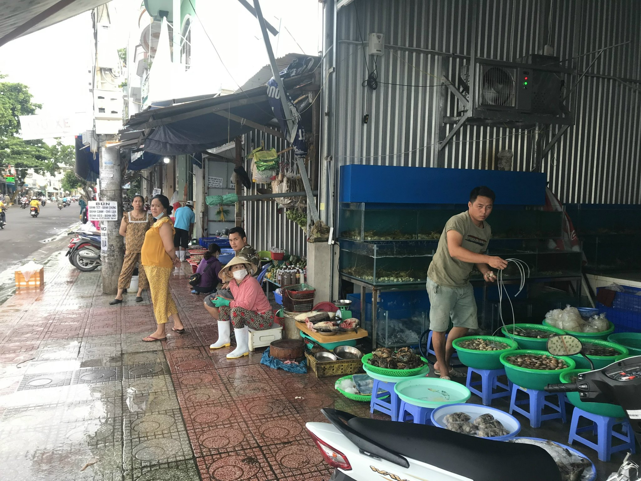 Các hàng quán bán hải sản đã được di dời vào bên trong nhà, không còn lấn chiếm lòng, lề đường, vỉa hè để buôn bán.