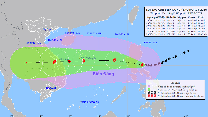 Vị trí và dự báo hướng di chuyển của bão