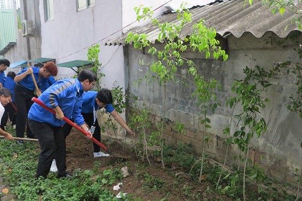 Trồng cây tại khu vực Viện Nuôi trồng và khai thác thủy sản. 