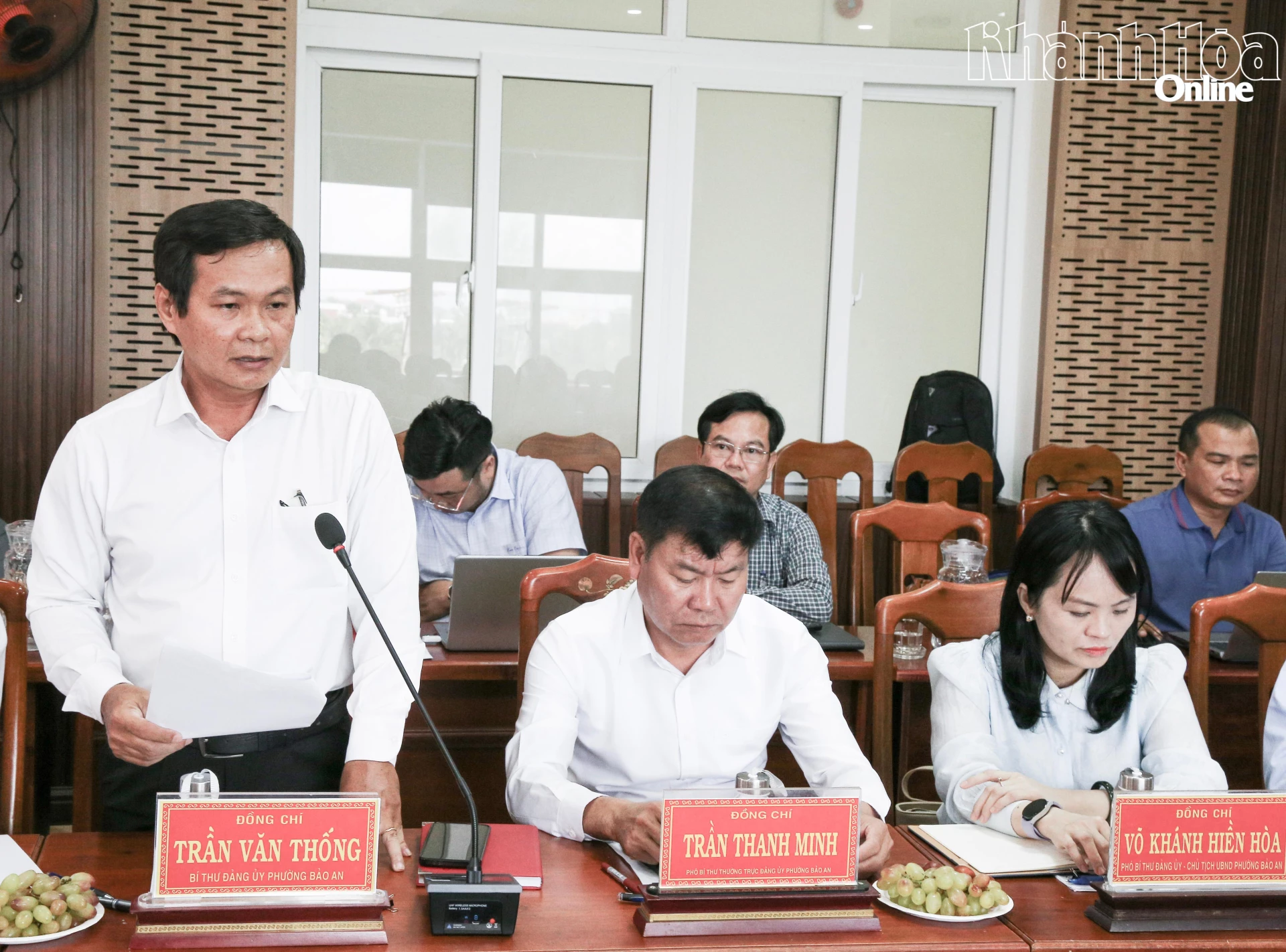 Thường trực Đảng ủy phường Bảo An phát biểu tại buổi làm việc
