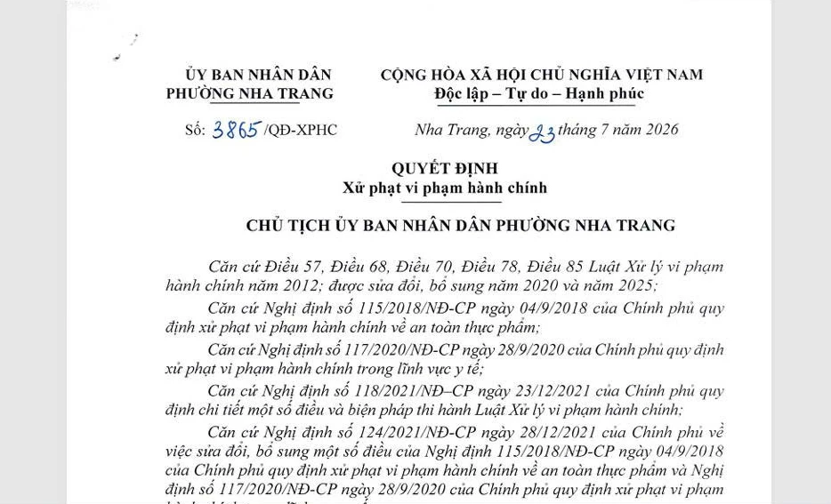 Phường Nha Trang xử phạt hộ kinh doanh vi phạm an toàn thực phẩm 14 triệu đồng