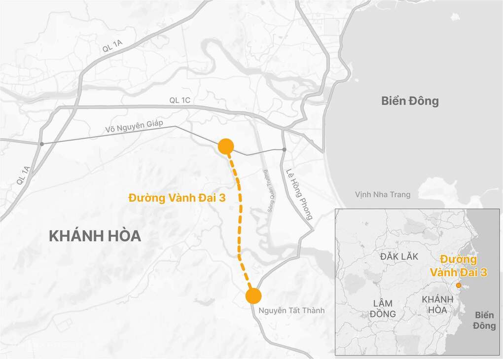 Hướng tuyến đường Vành đai 3 Khánh Hòa. Đồ họa: Hoàng Thanh